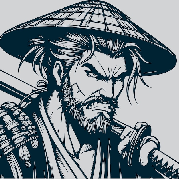 Japanse samurai met een zwaard Vector illustratie klaar voor vinyl snijden