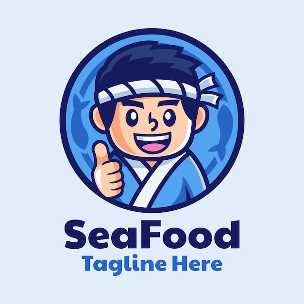 Japanse sushi chef-kok cartoon logo ontwerp