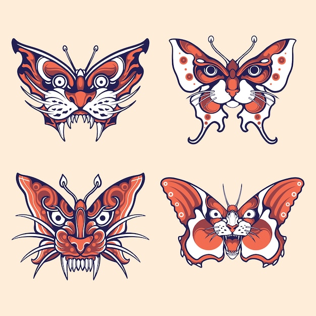 Japanse tijger vlinder vector set