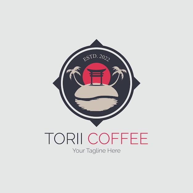 japanse torii poort koffieboon eiland logo sjabloonontwerp voor merk of bedrijf en andere