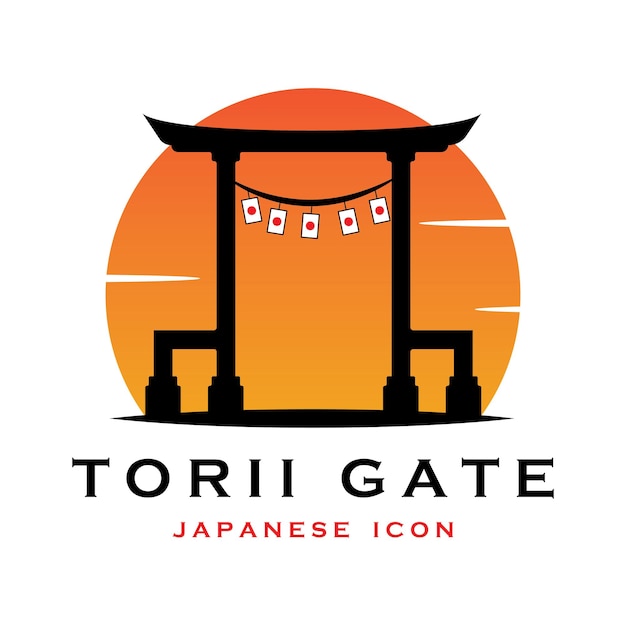 Japanse torii poort vector en illustratie met slogan template