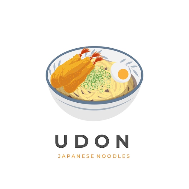 Japanse Udon Noodle Soup Vector Illustratie Logo Klaar Om Te Serveren