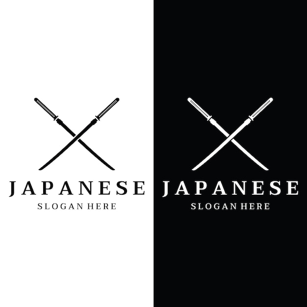 Japanse vintage katana samurai zwaard logo templatejapanese erfenis zwaard vectorillustratie