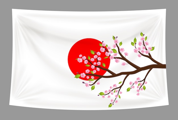 Japanse vlag met sakura kersenbloesem bijkantoor