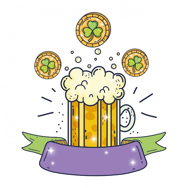Vector jar beer and clovers coins saint patrick day