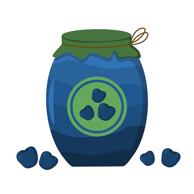 A jar of blueberry jam in a bluegreen color in a flat style Vector image