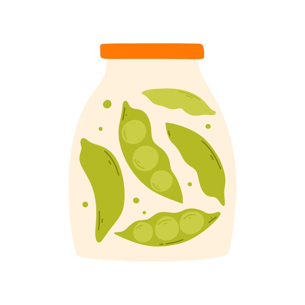 A jar of canned peas Vector illustration of homemade pickle Flat style Handdrawn jar with canned vegetables