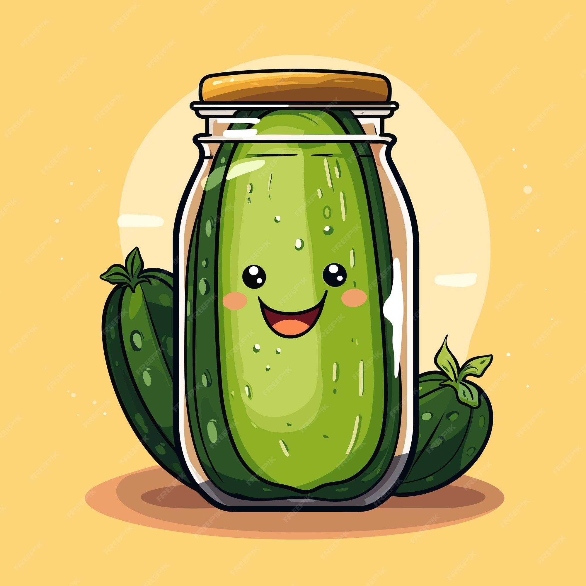 Premium Vector A jar of cucumber with a face inside of it.