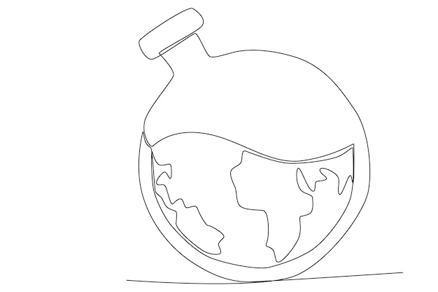 A jar filled with the earth in water shape one line art