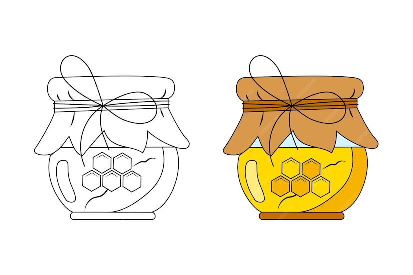 Premium Vector | A jar of honey children's coloring book with a color