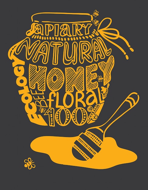 Jar of honey image composed of words (tag cloud)