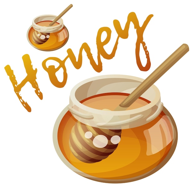 Jar of honey and stick cartoon vector icon isolated on white background series of food and drink and