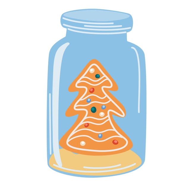 ジンジャー クッキーの瓶ジンジャーブレッド クッキー クリスマス甘い冬の自家製甘い白い背景に分離された手描きのベクトル イラスト