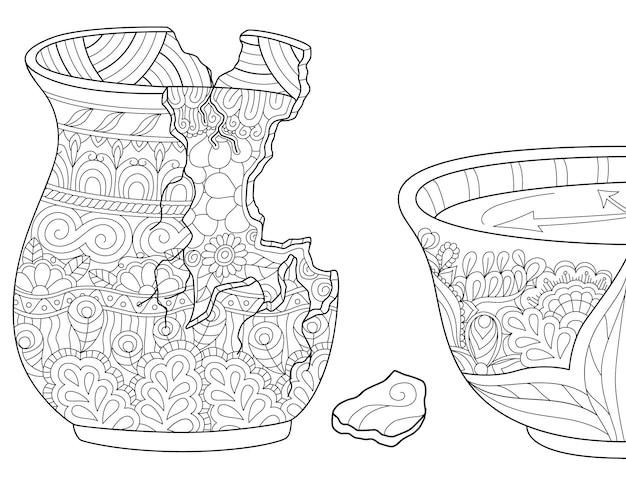 Vaso di ceramica in bianco e nero libro da colorare contorno illustrazione vettoriale