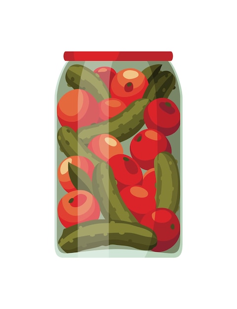 Банка с консервированными овощами банка с маринованными огурцами или солеными огурцами и помидорами мультяшные консервы в стекле продуктовый контейнер для консервирования