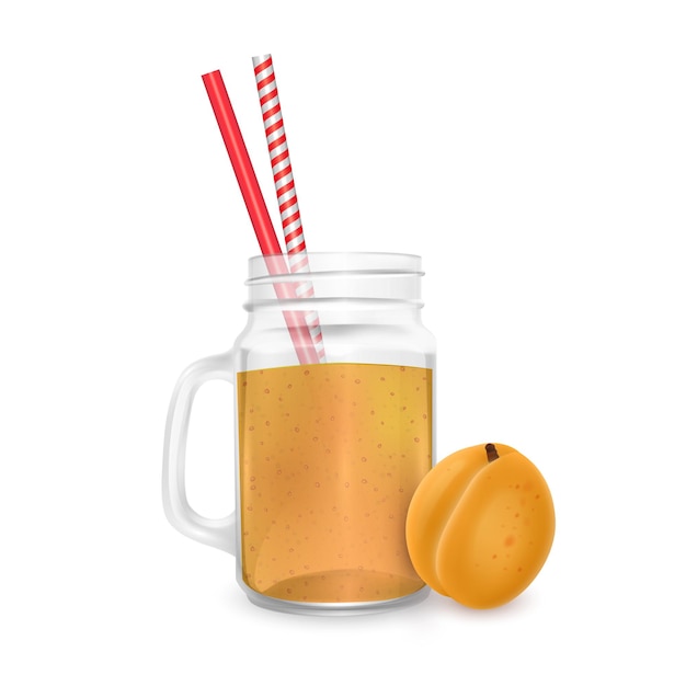 Vector the jar of smoothies of apricot with striped straw