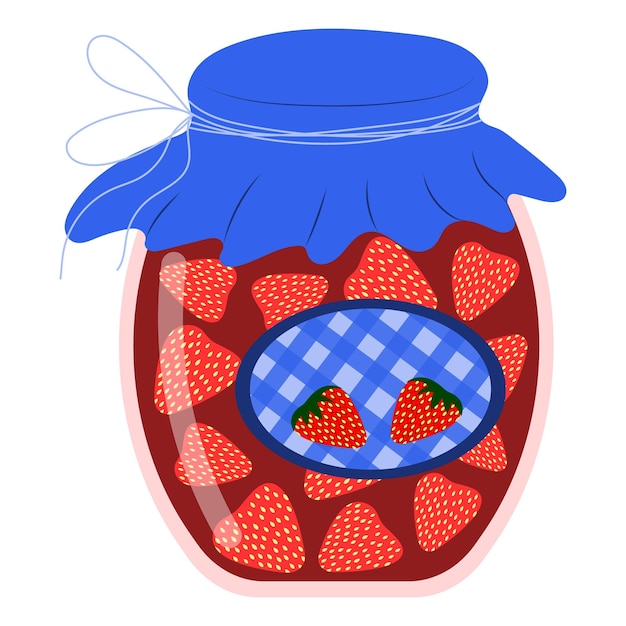 Jar of strawberry jam vector isolated on a white background