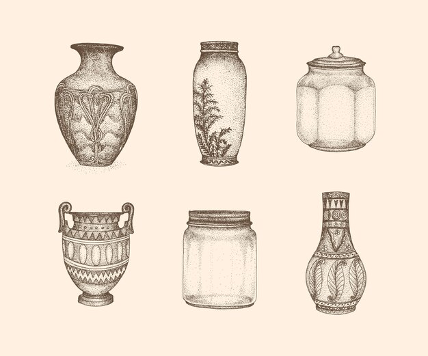 Illustrazione vintage di vaso con stile disegnato a mano