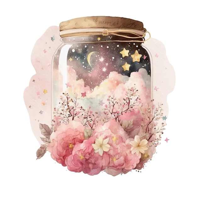 Vector a jar with flowers and stars in it.