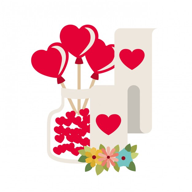 Jar with hearts balloons isolated icon