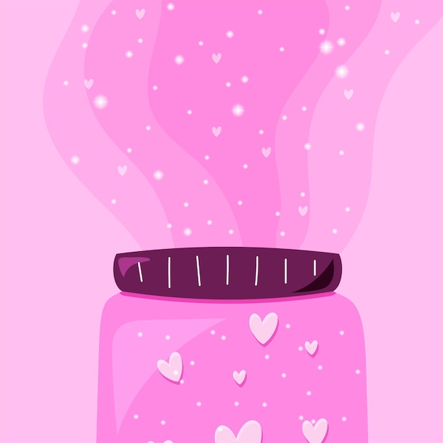 Jar with hearts flying out of it with nice pink smoke with glowing stars valentines day poster