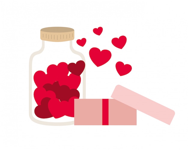 Jar with hearts isolated icon