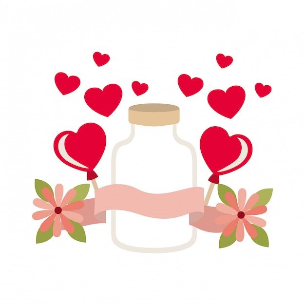 Jar with hearts isolated icon