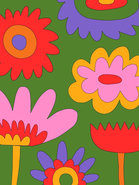 Jaren 70 hippie bloemenposter