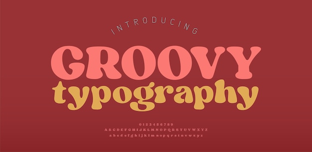 Jaren 70 retro groovy alfabet letters lettertype en nummer Typografie decoratieve lettertypen vintage hippie logo