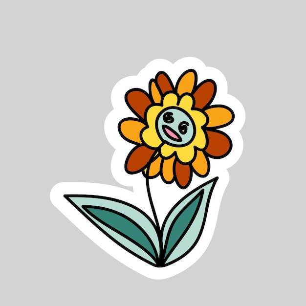 Jaren '70 stijlen vector doodle sticker Grappige bloem