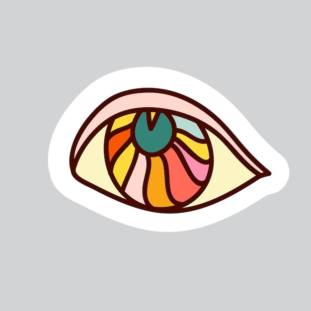 Jaren '70 stijlen vector doodle sticker Kleurrijke extase oog