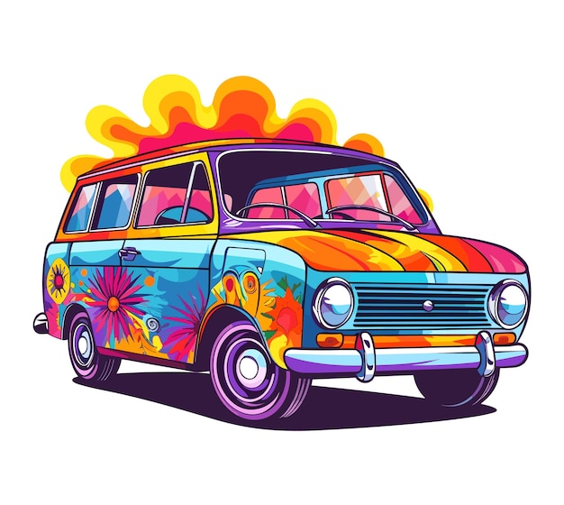 Vector jaren 90 retro hippie auto vectorillustratie