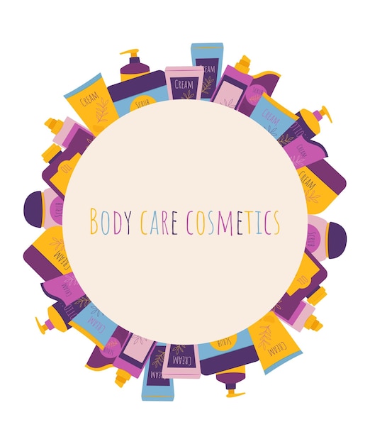 Jars and tubes with cosmetics banner or greeting card Body care cosmetics Vector illustration  flat