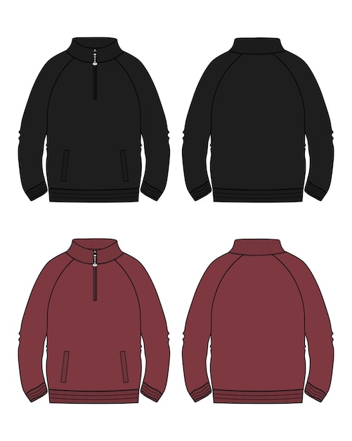 Jas Sweatshirt Technische Mode platte schets Vector illustratie zwart en marine kleur sjabloon