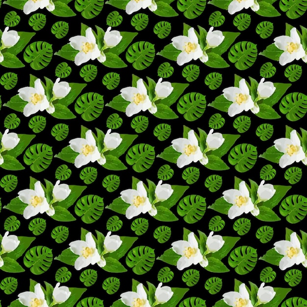 재스민 꽃 & 잎 원활한 패턴 디자인