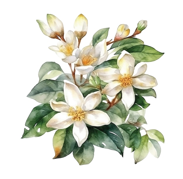 Jasmine flowers watercolor paint