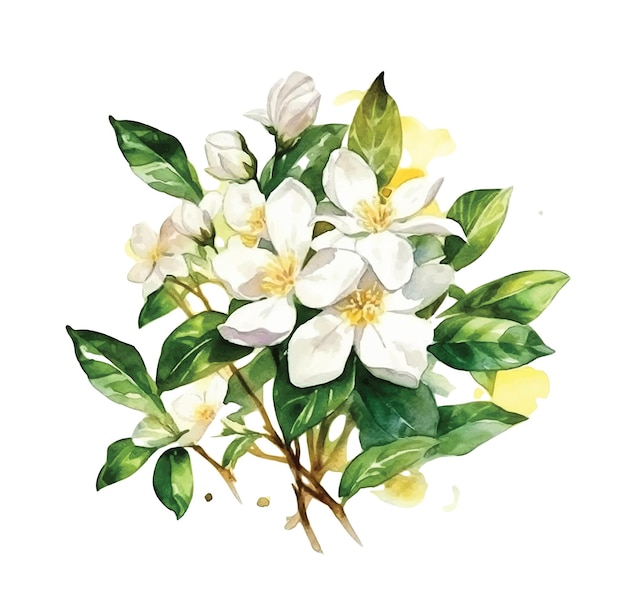 Vector jasmine flowers watercolor paint