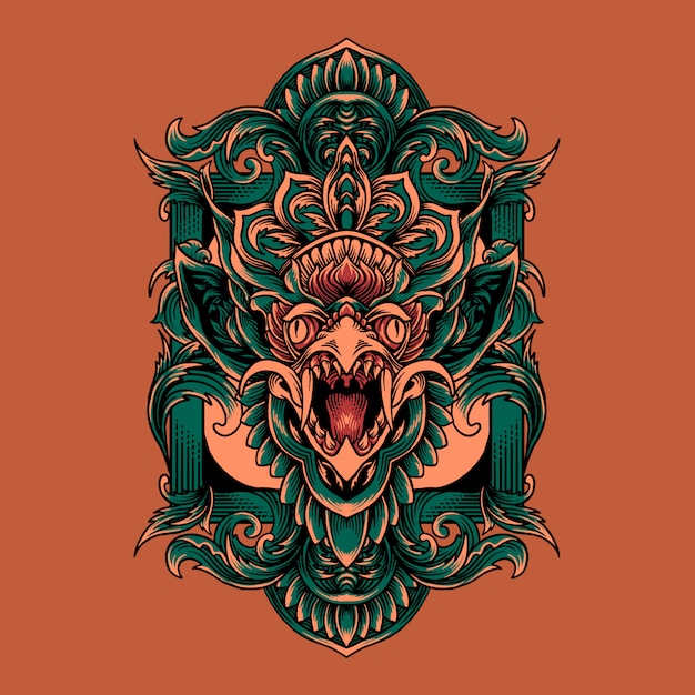 jatayu head balinese culture illustration with ornament