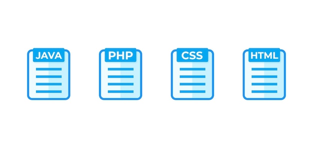 JAVA PHP CSS HTML-code vector iconen op wit