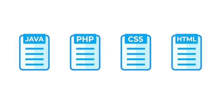 Vector java php css html-code vector iconen op wit