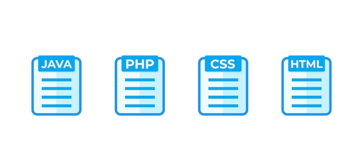Vector java php css html code vector icons on white