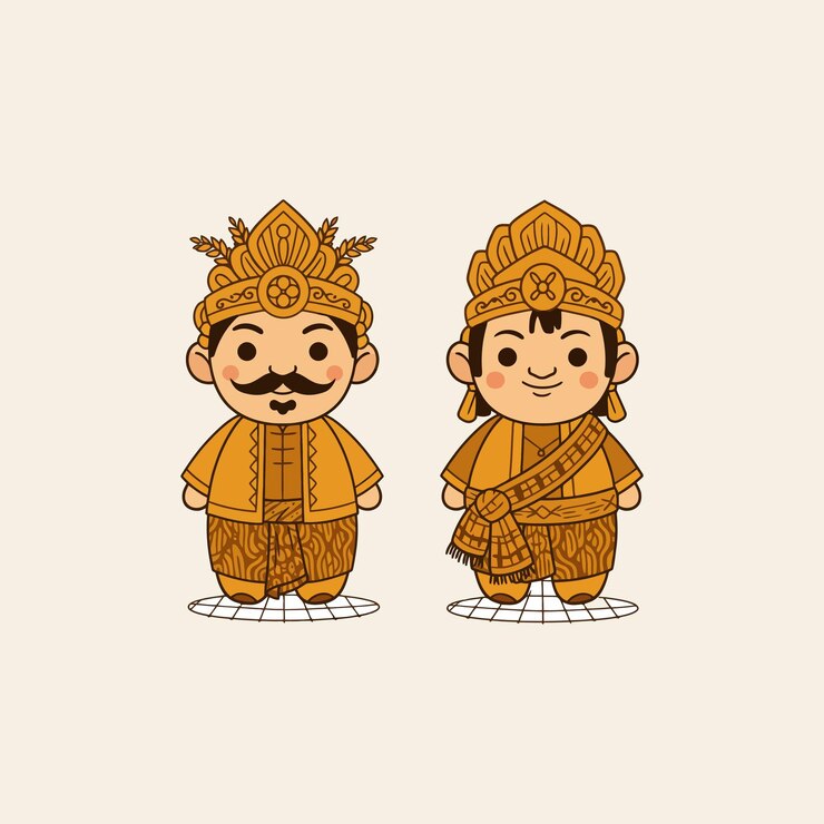Vector javaans koninklijk echtpaar in traditionele kleding