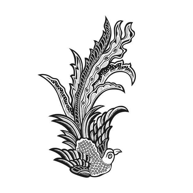 Javaanse Batik vogel pictogram naadloze patroon vector afbeelding