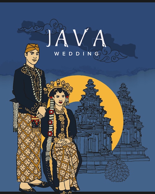 Javanese Wedding Event Banner Illustration With Traditional Touch Hand Drawn Illustration