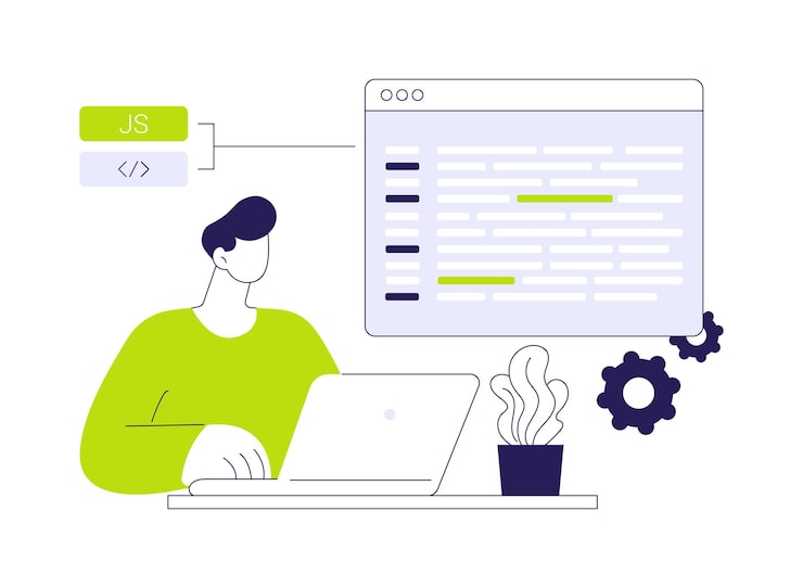 Vector javascript abstract concept vector illustration developer programming using javascript language