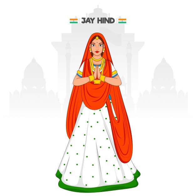 Jay hind illustration with woman in india clothes