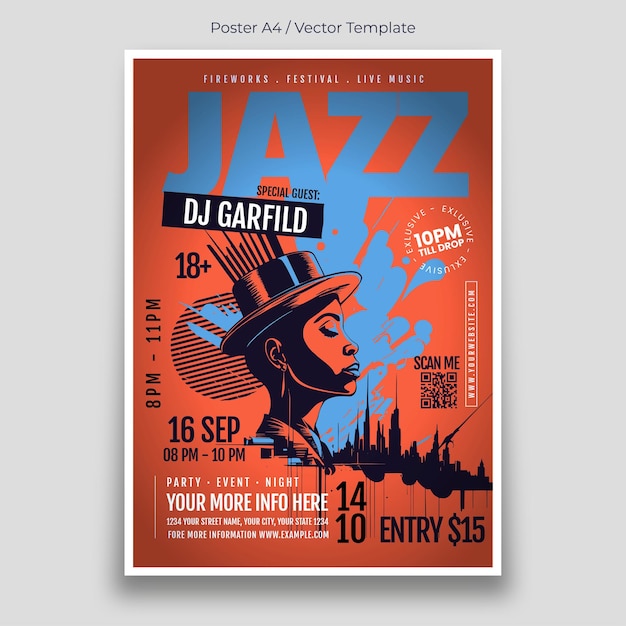 Modello di poster di jazz city