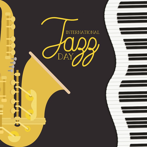 Jazz dag poster met piano klavier en saxofoon