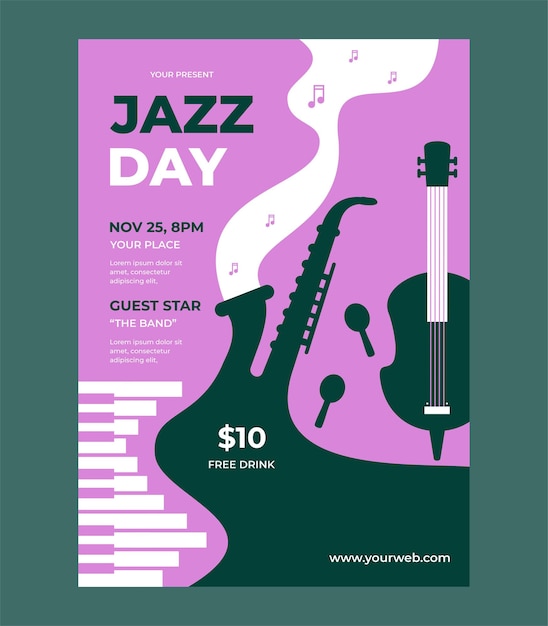 Jazz dag poster vector sjabloon