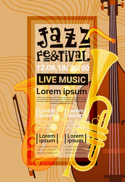 Banner pubblicitario di jazz festival live music concert poster retro